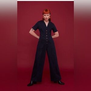 Midnight Denim Jumpsuit
with Gold Buttons by Mixed by Nasrin